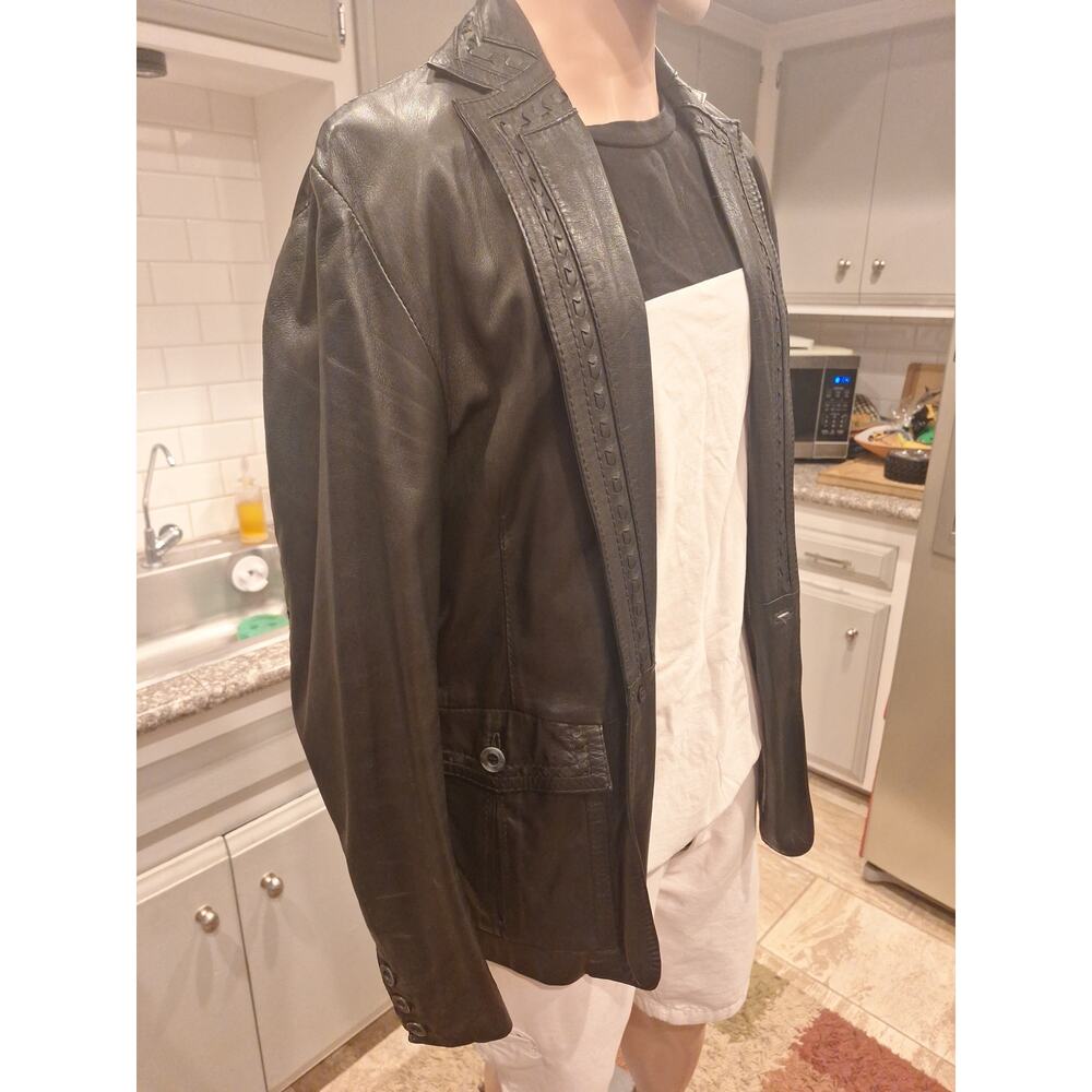 Just Cavalli Leather Blazer Jacket Black Italian Made Size 48 Mens Medium - Picture 5 of 10